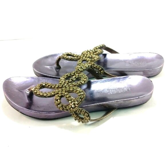Mojo Moxy Dolce Metallic Silver Thong Sandals with Rhinstone Strap Womans 8..... - Picture 3 of 10